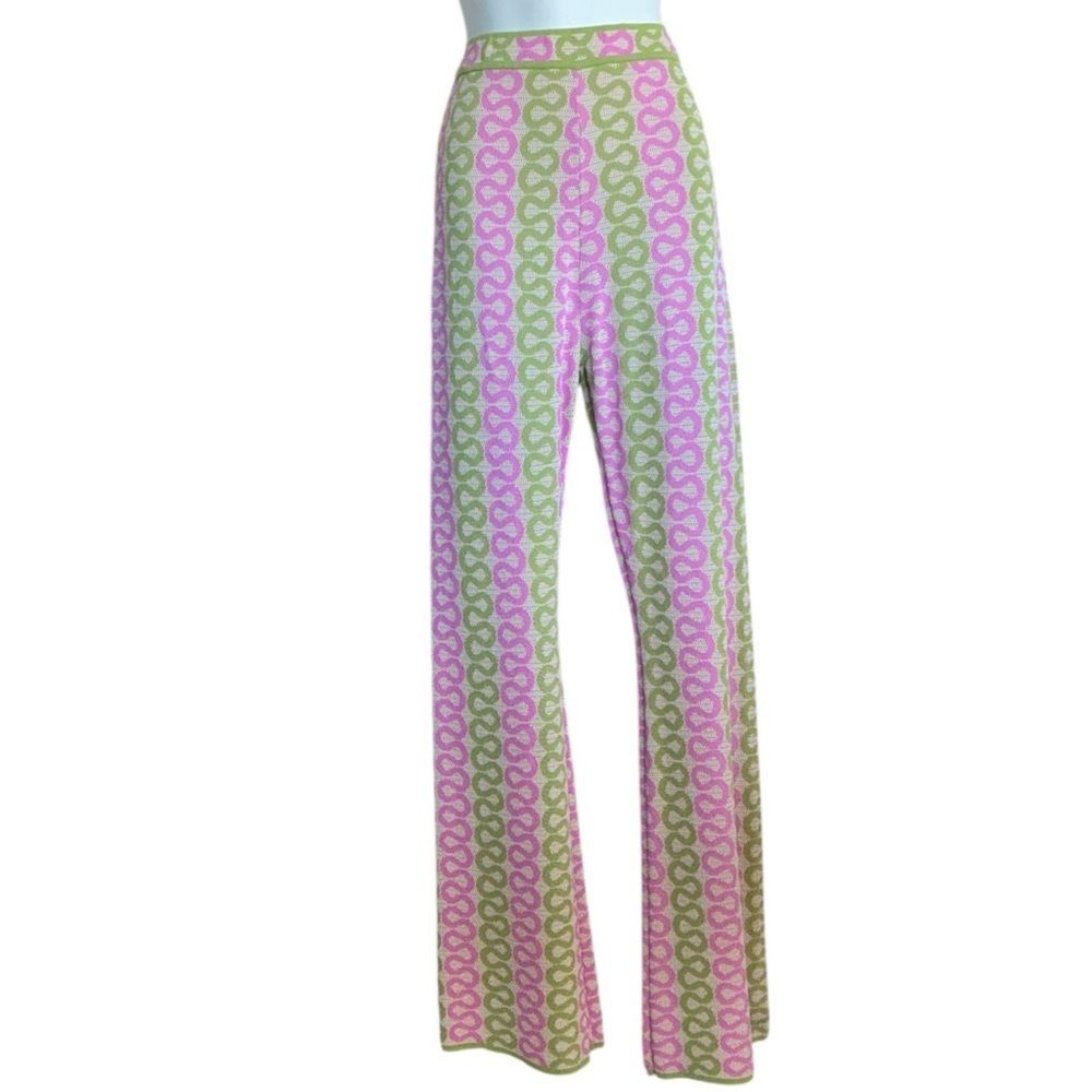 House of Harlow1960 Pants Women's Lg Tall, Green Pink Patterned knit. EUC